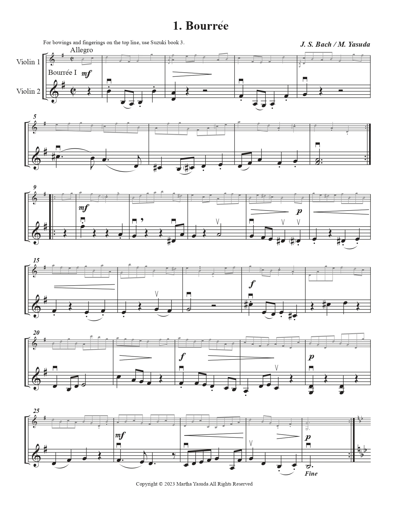Yasuda, Martha - Harmonious Melodies, Versatile Arrangements for Two Violins and Cello, Volume I - Digital Download - Image 4
