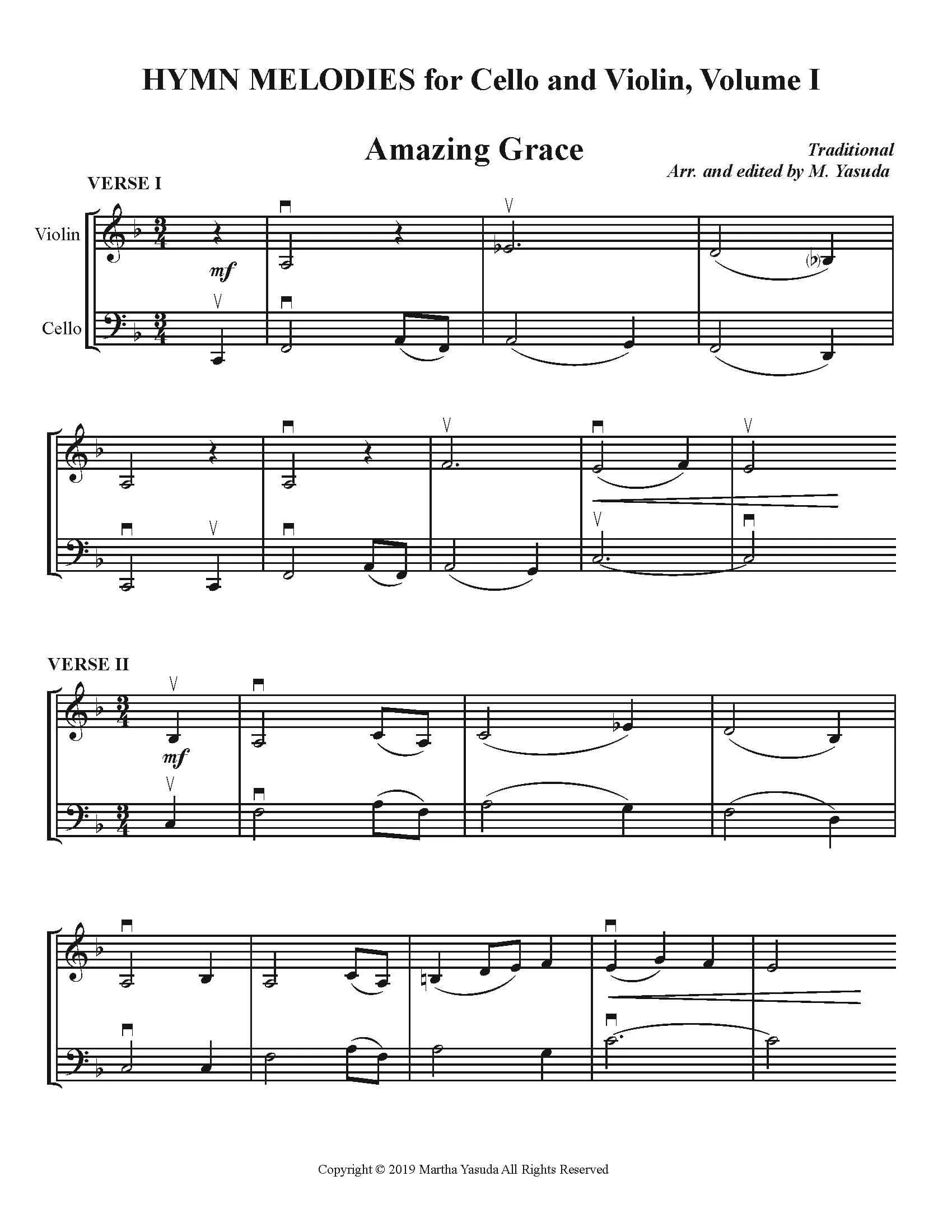 Yasuda, Martha - Hymn Melodies For Cello and Violin, Volume I - Digital Download - Image 3
