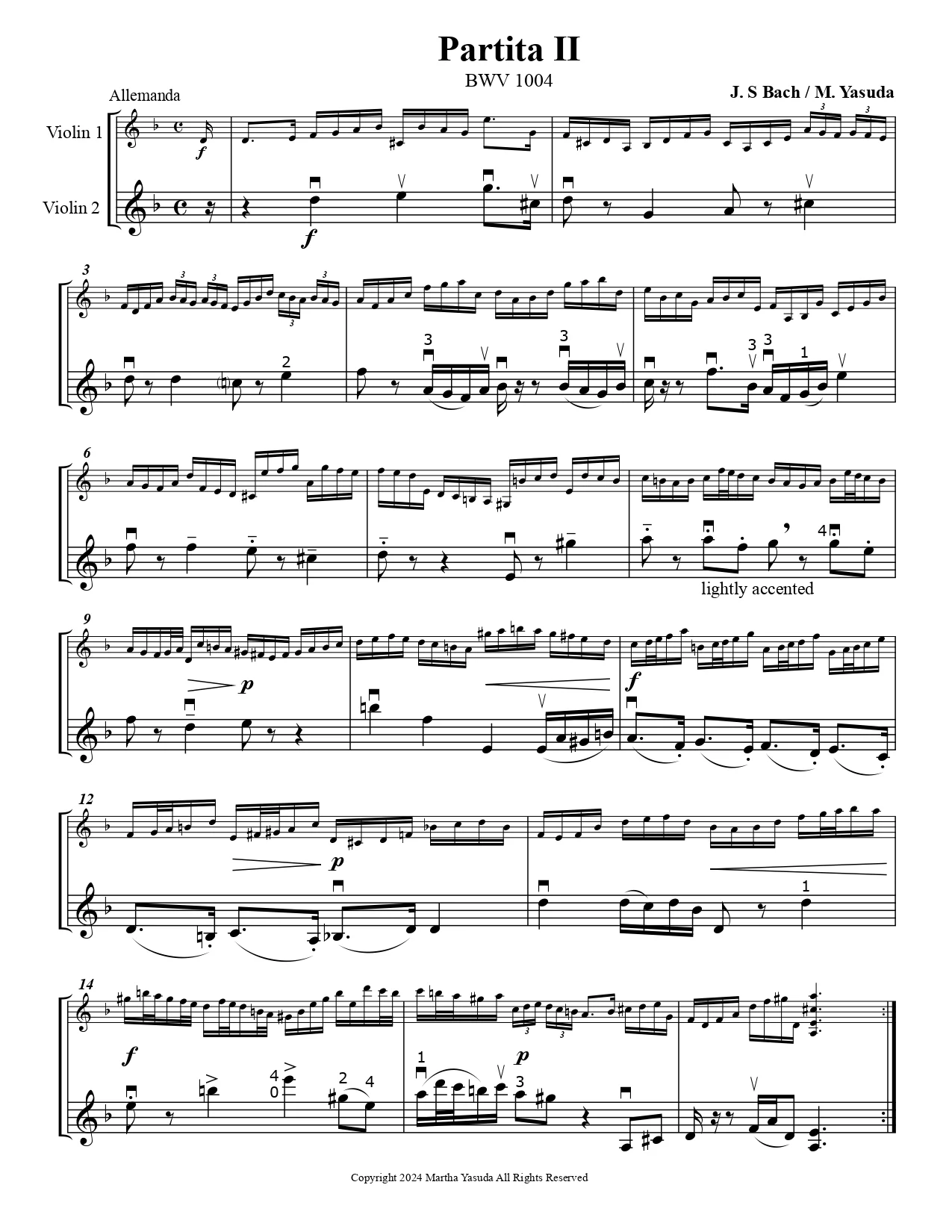 Yasuda, Martha - Out of the "Bachs", Selections from Unaccompanied Sonatas & Partitas for Two Violins - Digital Download - Image 4