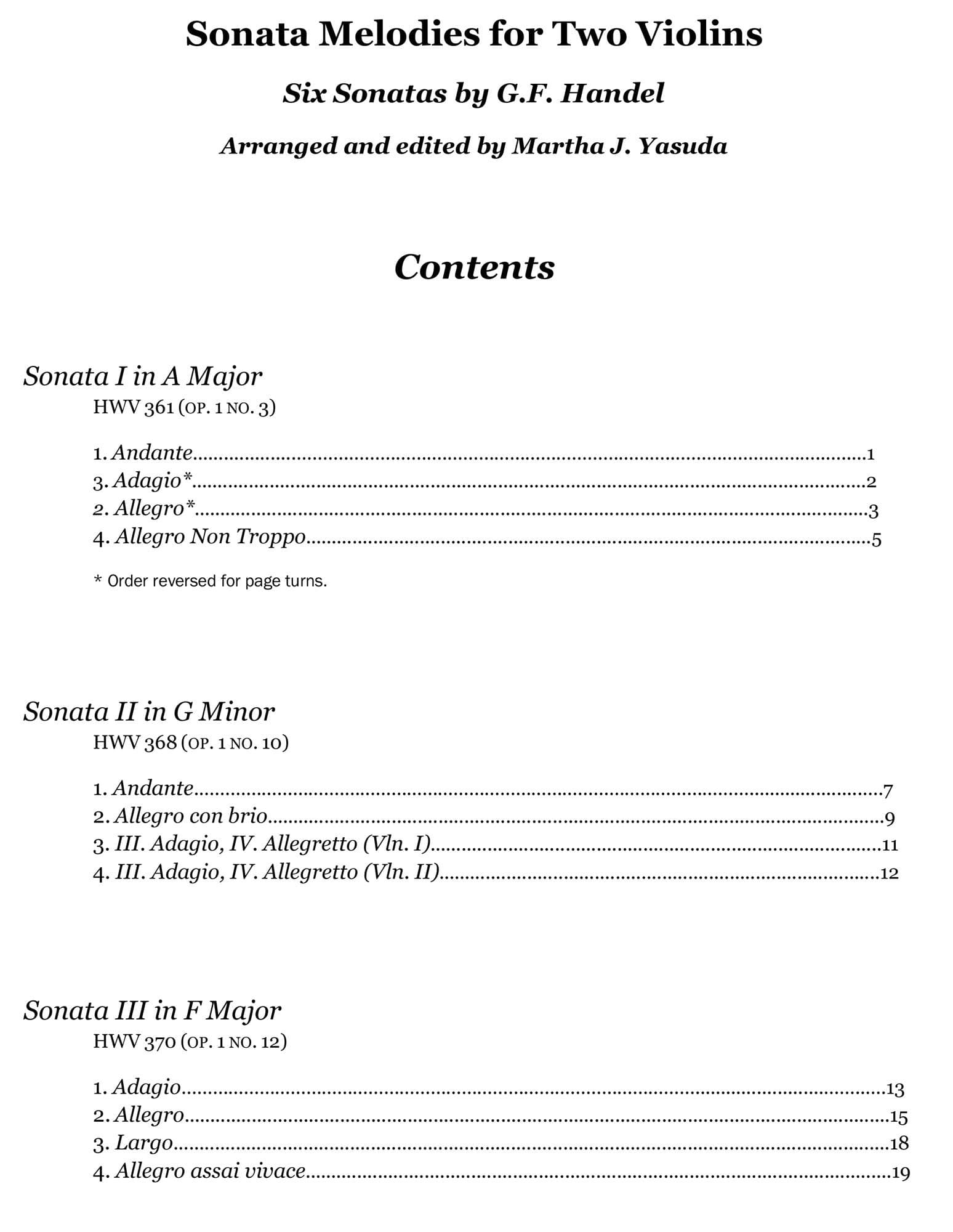 Yasuda, Martha - Sonata Melodies For Two Violins, 2nd Edition - Digital Download - Image 2