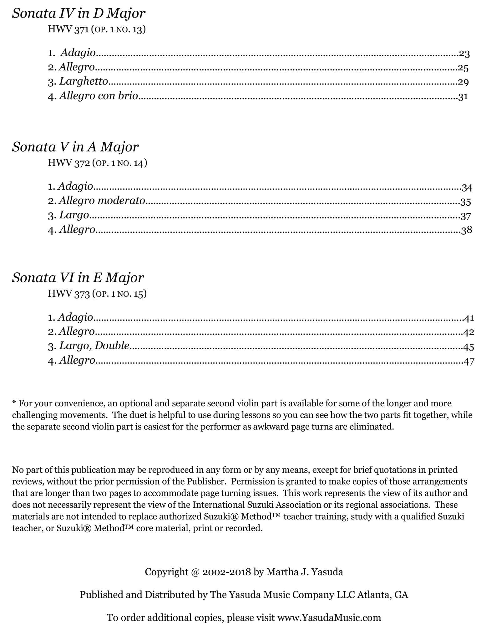 Yasuda, Martha - Sonata Melodies For Two Violins, 2nd Edition - Digital Download - Image 3