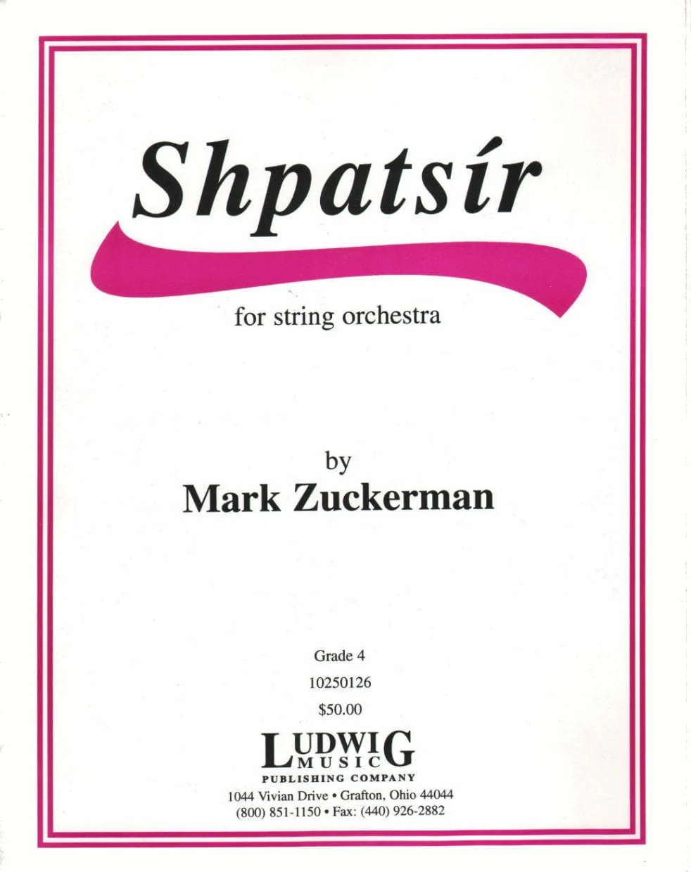 Zuckerman - Shpatsir for String Orchestra Published by Ludwig Music